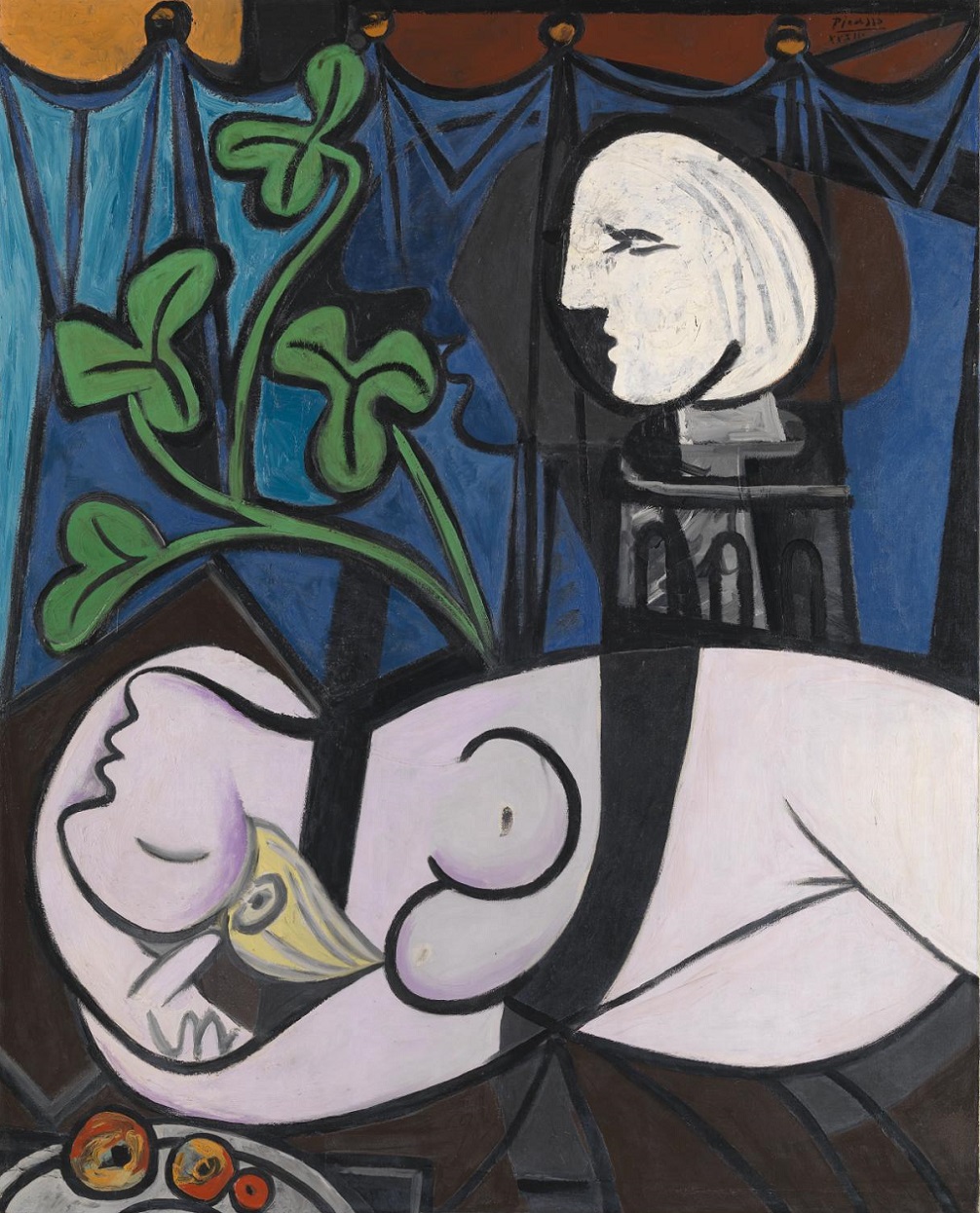 Nude, Green leaves and Bust (also known as Nude with Sculptor's Turntable; Nu au plateau de sculpteur) 1932 Pablo Picasso 1881-1973 Lent from a private collection 2011 http://www.tate.org.uk/art/work/L02971